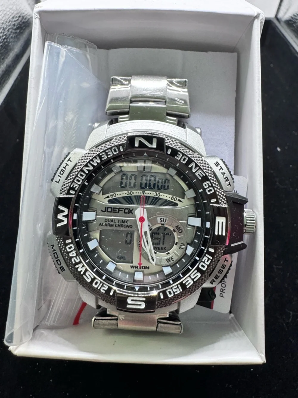 Joefox Men's Sport Watch Dual Time Analog Digital Chronograph WR30M Steel Band